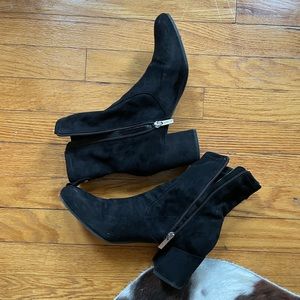 Black Suede block heel ankle boots, W8.5